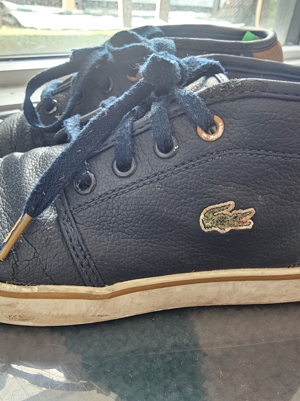 Lacoste Kids Navy Leather Sneaker with Green Croc Patch - Picture 2 of 4